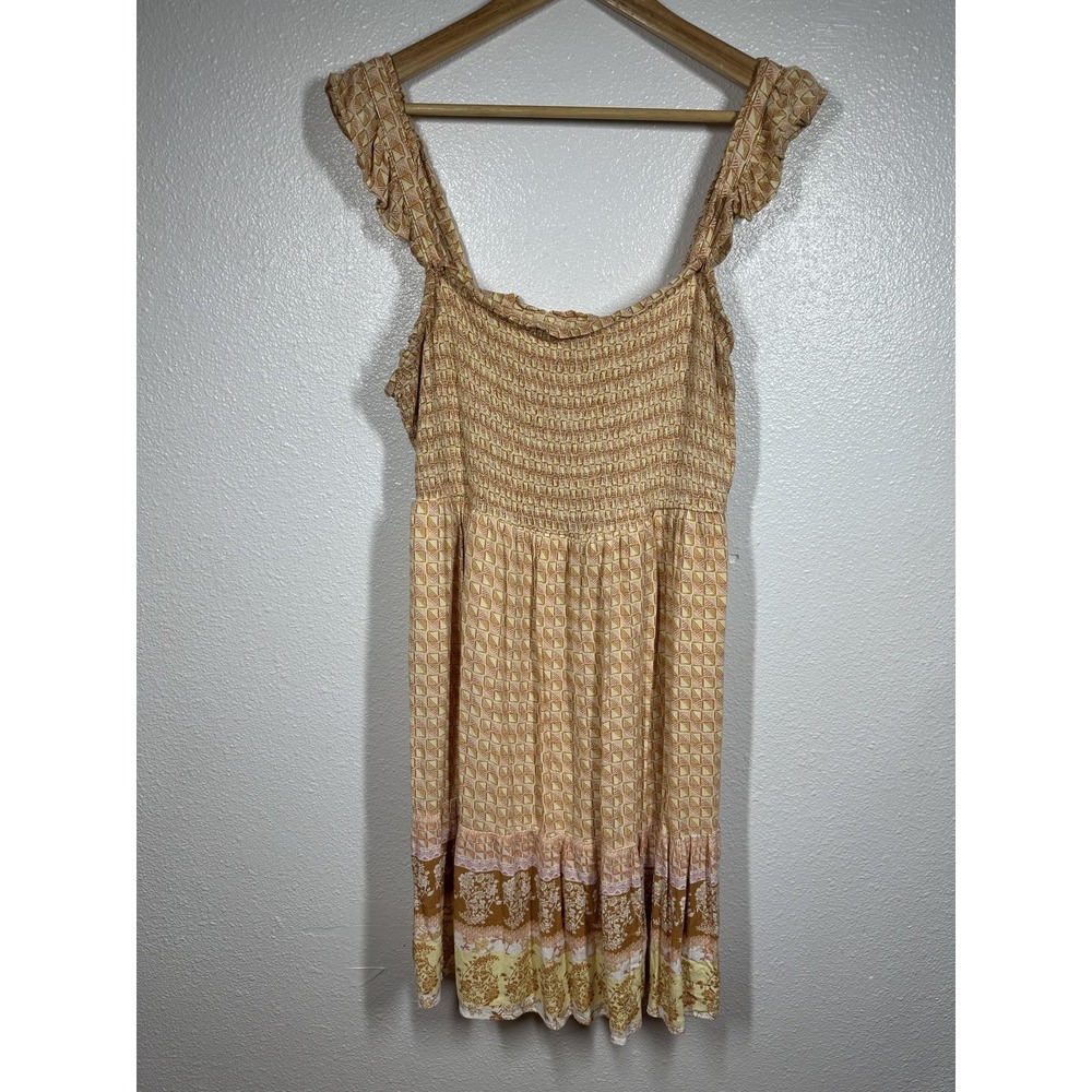 Maurices Dress Womens‎ 2XL Smocked Sleeveless Boho Floral Midi Ruffle Hem Peach